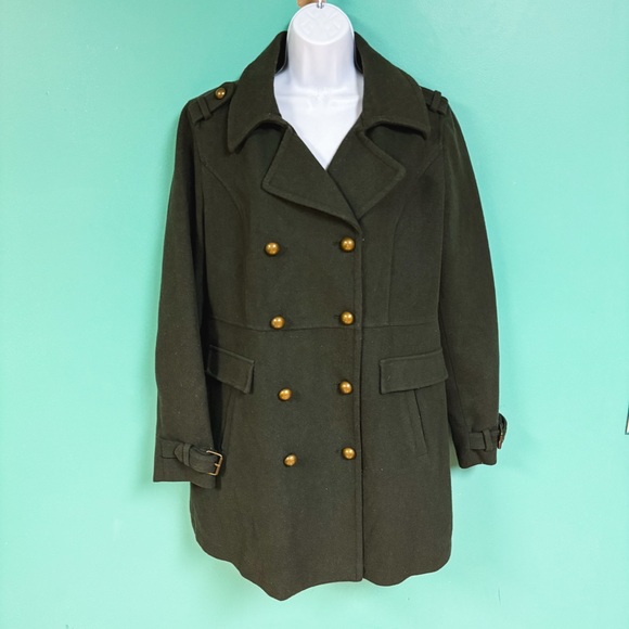 American Eagle Olive Green Wool Blend Peacoat Womens Size L - Picture 2 of 8